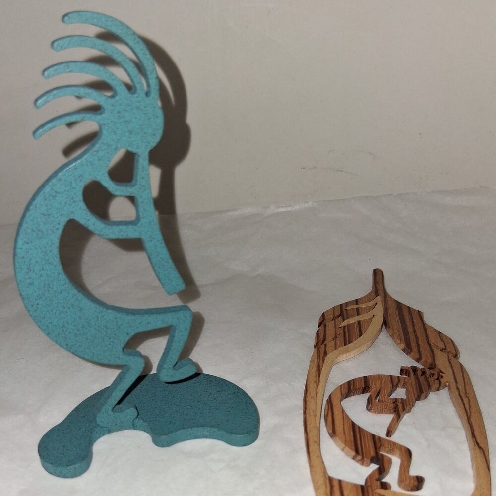 KOKOPELLI Metal Figurine and Cut Wooden Piece